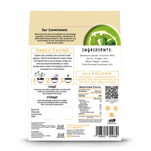 Vista 2 de Organic Roots Sopa de espinacas Palak paquetes de sopa instantánea saludable natural lista para cocinar, mezcla de sopa de verduras en polvo
