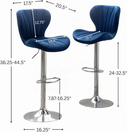 Vista 3 de Roundhill Furniture Ellston - Taburetes de bar giratorios ajustables de terciopelo, color azul, juego de 2