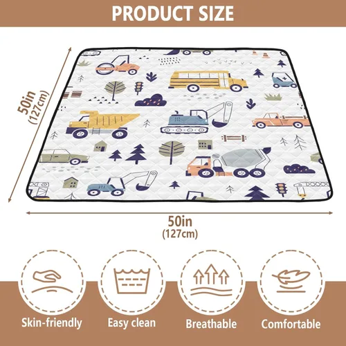 Vista 3 de Construction Vehicles Soft Thick Baby Playmat for Indoor Outdoor Cozy Breathable Playroom Activity Mat for Baby Kids Toddlers Infants, 50'' x 50