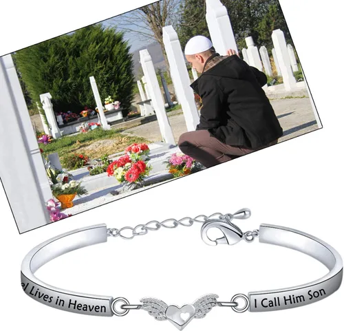 Vista 7 de LQRI Pulsera conmemorativa para la pérdida de un miembro de la familia, regalo My Guardian Angel Lives in Heaven I Call HimHer Grandpa Son Grandma