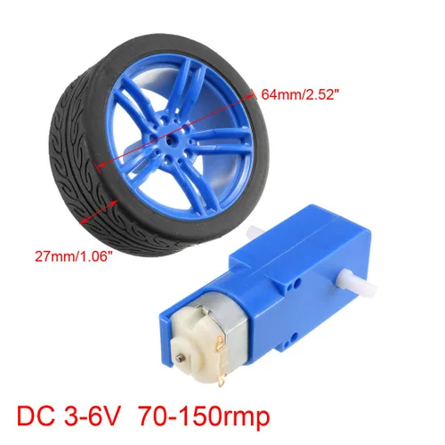 Vista 3 de uxcell Motor eléctrico de CC de 3-6 V, con engranaje de eje doble, caja de cambios magnética TT, con 2 ruedas de neumáticos de coche, mini