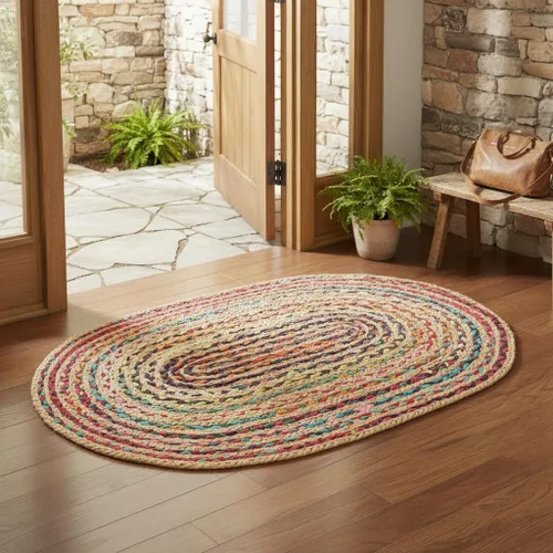 Vista 30 de RedEarth · Alfombra rectangular - 2'x3' de yute natural trenzada con respaldo antideslizante - Alfombra boho tejida a mano para dormitorio, cocina