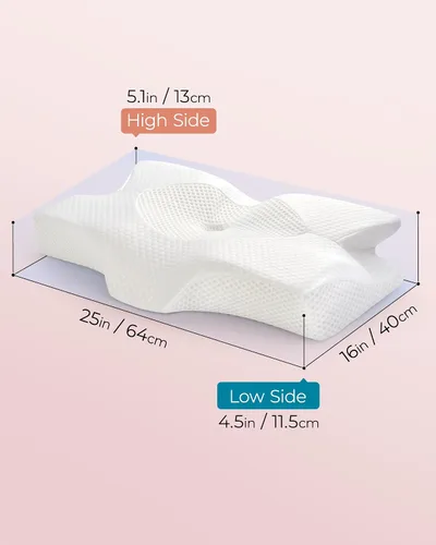 Vista 9 de Almohadas cervicales de espuma viscoelástica Elviros para el dolor de cuello y hombros, almohada para el cuello para dormir, almohadas para dormir