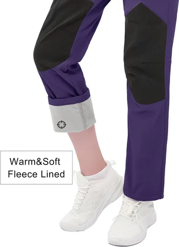 Vista 3 de MAGCOMSEN Pantalones de senderismo con forro polar para mujer, impermeables, aislados, para nieve, esquí, invierno, caza, softshell