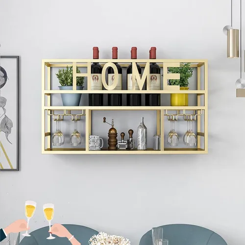 Vista 9 de Estantes de metal para vino, estantes de bar montados en la pared con soporte colgante para copas de vino, estante de exhibición de botellas