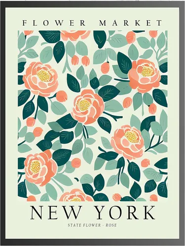 Vista 7 de Impresión artística del mercado de flores de Nueva York, arte de pared de rosas, decoración de arte floral para dormitorio, cocina, baño, póster