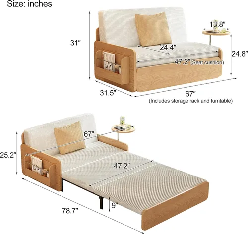 Vista 2 de Lartis Sofá cama tapizado, sofá cama multifuncional, funda de tela extraíble