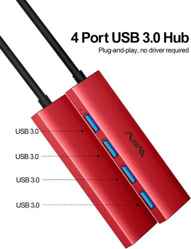 Vista 2 de Concentrador USB 3.0, extensor divisor USB de 4 puertos, adaptador portátil multipuerto de datos para laptop, Xbox, unidad flash, disco duro