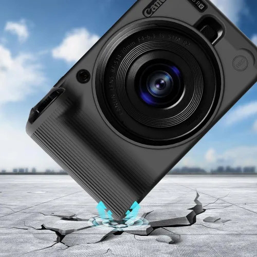 Vista 4 de Funda de silicona para cámara digital Canon EOS R50 V con 2 protectores de pantalla y cordón Canon EOS R50 V caso - Negro