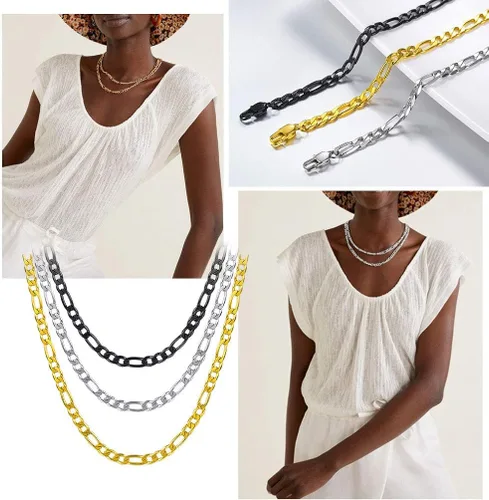 Vista 6 de PROSTEEL 316L Stainless Steel Figaro Chain Necklace for MenWomen, Black18K Real Gold Plated, 4mm to 13mm, 14inch to 30inch, Come Gift Box