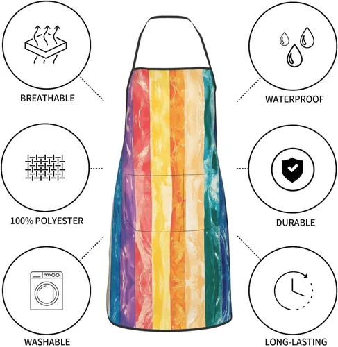 Vista 8 de Colorful lines Chef Apron for Men and Women - Waterproof Kitchen Chef Apron with Pockets, Perfect for Cooking, Salon & More