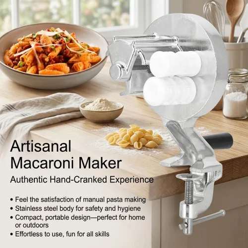 Vista 6 de Máquina manual para hacer macarrones, máquina para hacer pasta, máquina para hacer pasta, acero inoxidable, manivela, fideos, máquina de prensado