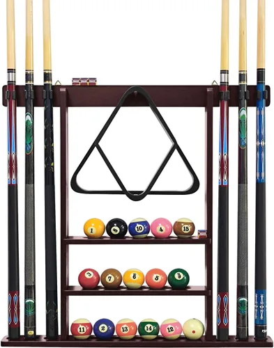 Vista 8 de Soporte para palos de billar de madera maciza, soportes para tacos de billar para accesorios de billar para sala de juegos, bar, (negro)