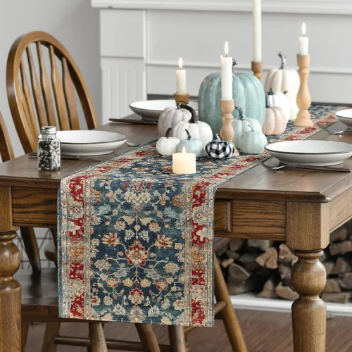 Vista 3 de Artoid Mode Camino de mesa estilo bohemio rojo, decoración mágica rústica de granja para cocina y comedor de otoño para decoración de fiesta