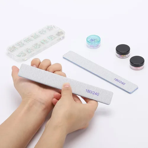 Vista 6 de 25 limas de uñas rectangulares de grano 180/240 para uñas naturales, limas de uñas de doble cara para uñas