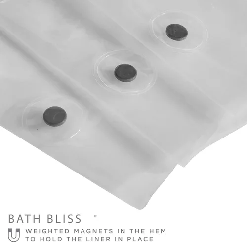 Vista 5 de Bath Bliss Cortina de ducha estándar de PVC 3G 70" x 72" Dobladillo magnético Translúcido Escarcha