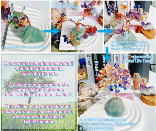 Vista 4 de QINJIEJIE Árbol de cristal de cuarzo rosa, cristales curativos, decoración de escritorio rosa, árbol de piedras preciosas naturales, base de alambre