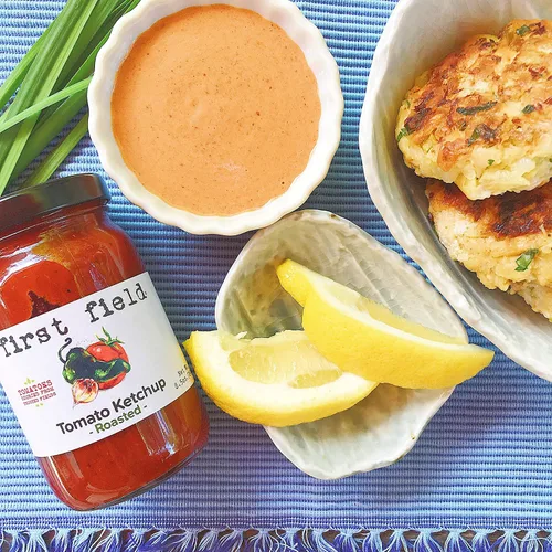 Vista 3 de First Field Tomate asado Ketchup 100% Jersey Fresh Tomatoes por la NJDA Sin Gluten 8.5 oz