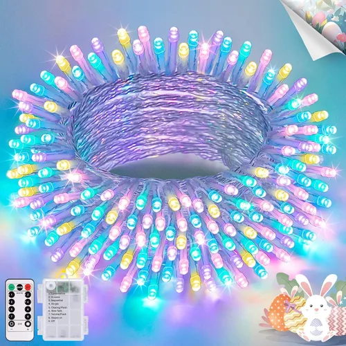 Vista 19 de JMEXSUSS Luces de Navidad multicolor que funcionan con pilas con 8 modos de control remoto, impermeables, 33 pies, 100 luces LED de Navidad