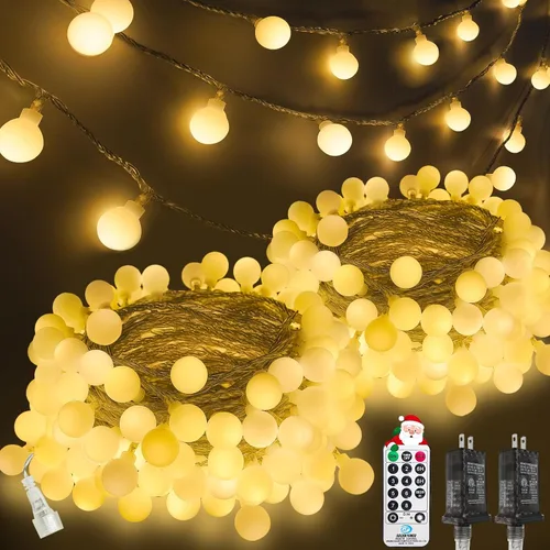 Vista 19 de LORRYTE Luces de Navidad marroquíes para exteriores operadas por batería, 60 LED de 36 pies, luces de globo de hadas con 8 modos de iluminación