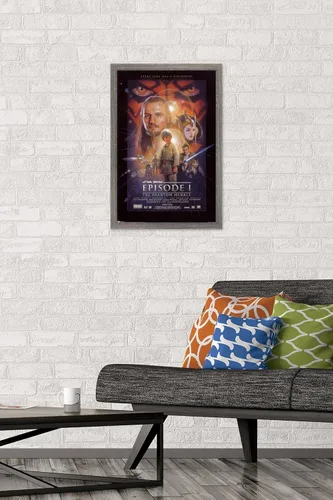Vista 2 de Trends International Star Wars: The Phantom Menace - Póster de pared de una hoja, 14.725 x 22.375 pulgadas, versión enmarcada de madera de granero