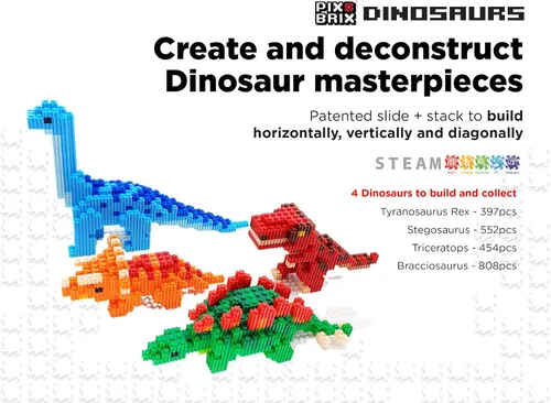 Vista 7 de Pix Brix Pixel Art Kit Puzzle Bricks – Serie Dinosaurio, Brachiosaurus – Juego de ladrillos de construcción patentado para recrear tu dinosaurio