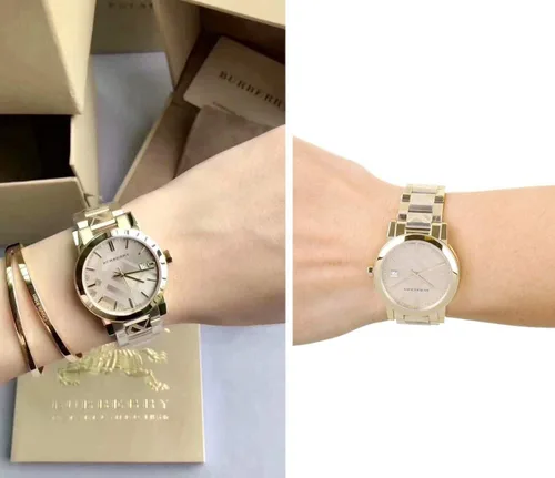 Vista 3 de Reloj de pulsera Swiss Rare BU9145 para mujer con esfera dorada grabada de 1339in Oro La ciudad