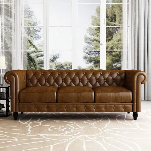 Vista 5 de WILLIAMSPACE Sofá Chesterfield de 88.2 pulgadas para sala de estar, sofás de 3 plazas tapizado de poliuretano para apartamento de oficina
