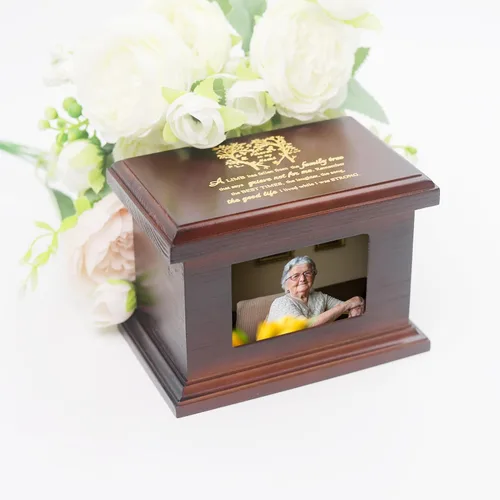 Vista 2 de Urnas Pequeñas de Madera de 5.5 Pulgadas para Cenizas, Urnas Memoriales Funerarias con Marco para Fotos, Urnas Pequeñas de Recuerdo, Cajas y Ataúdes