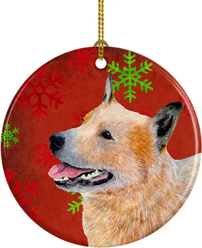 Vista 12 de Caroline's Treasures Affenpinscher - Adorno de cerámica para colgar en el árbol de Navidad con copos de nieve rojos y verdes, para el hogar