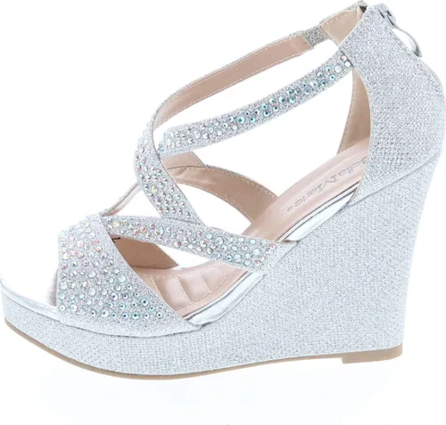 Vista 2 de Bella Marie Santo - Sandalias de cuña para mujer con diamantes de imitación de 4.25 pulgadas, Champán