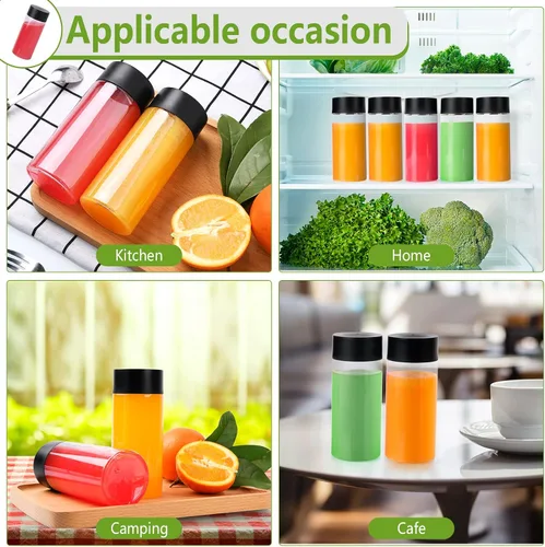 Vista 5 de zmybcpack Paquete de 24 botellas de plástico para jugo de 8 onzas con tapas, botellas de plástico para batidos, recipientes reutilizables