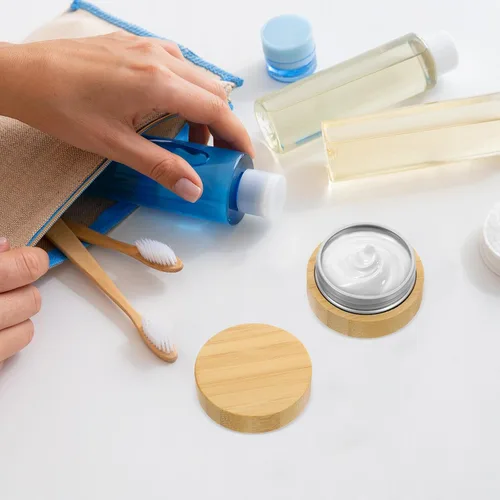 Vista 4 de Empty Aluminum Tin with Bamboo Shell, round Cosmetic Sample Jar