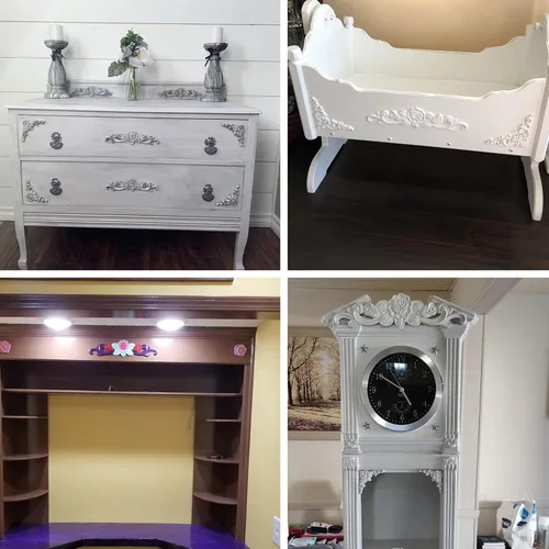 Vista 6 de 4 piezas de apliques tallados en madera rosa tallado en madera Onlays calcomanías para muebles