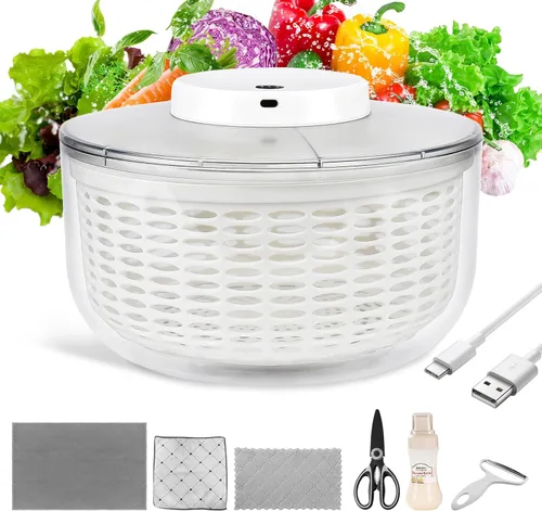Vista 8 de Molinillo eléctrico para ensaladas, 4 L, gran capacidad, cargable por USB, lavadora y secadora para el hogar y cocina (gris)
