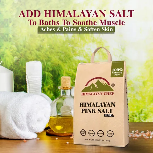 Vista 7 de Himalayan Chef Sal rosa del Himalaya – Bolsa a granel de grano fino de 5 libras – Kosher y vegano, 100% natural y puro cristal gourmet – Contiene 84