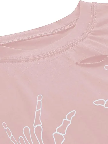 Vista 3 de Avanova Camisetas de manga corta para mujer, estilo informal, de gran tamaño, rasgadas, para verano