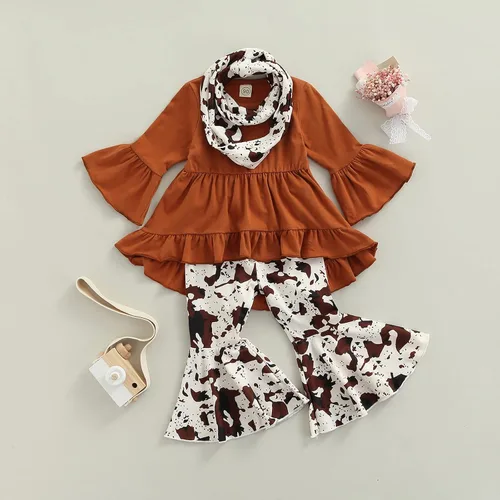 Vista 31 de Kaipiclos Ropa occidental para bebé niña, con lindo estampado con volantes, manga larga, pantalones para otoño e invierno, trajes de vaquera