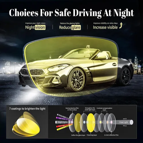 Vista 18 de Night Vision Driving Glasses for Men & Women - Polarized Anti Glare Fit Overs with Wrap-Around HD Yellow Lens