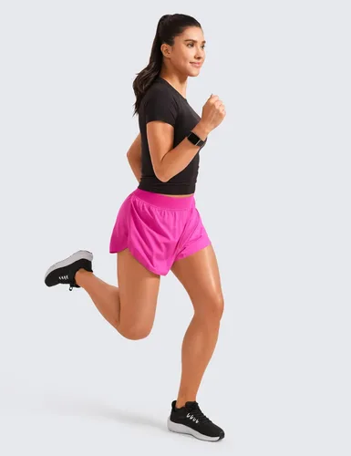 Vista 3 de CRZ YOGA - Pantalones cortos deportivos, de tiro medio, para mujer, ligeros, con abertura alta, forro, de secado rápido, para gimnasio