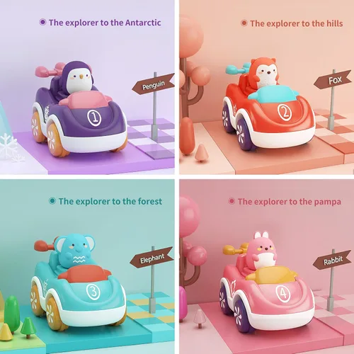 Vista 3 de Marstone Juguetes para niñas de 1 año o más, paquete de 4 coches de empuje de dibujos animados de animales, juguetes educativos para niños pequeños