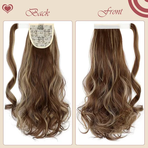 Vista 2 de FELENDY Extensión de cola de caballo, extensiones de cabello rizado ondulado de 18 pulgadas para mujer, extensiones de cabello sintético con clip
