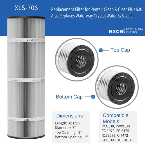 Vista 3 de XLS-706 Paquete de 4 filtros de repuesto para Pentair Clean Clear 520 y Waterway 525. También sustituye a Pentair R173578 y 178585, Unicel C-7472