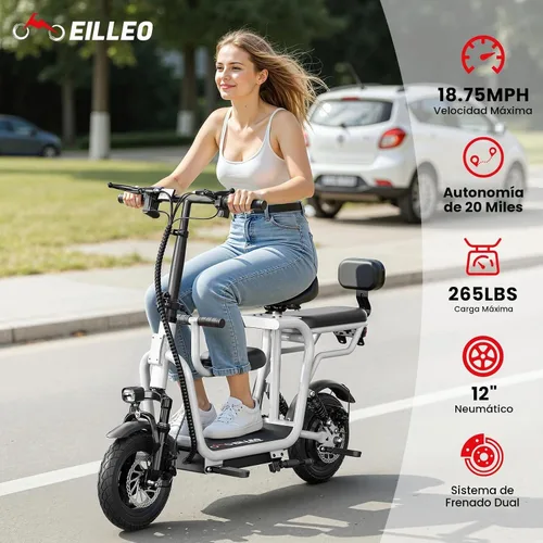 Vista 2 de EILLEO Scooter eléctrico adulto con asiento 48V, 750W 18.75mph, rango de 20 Blanco