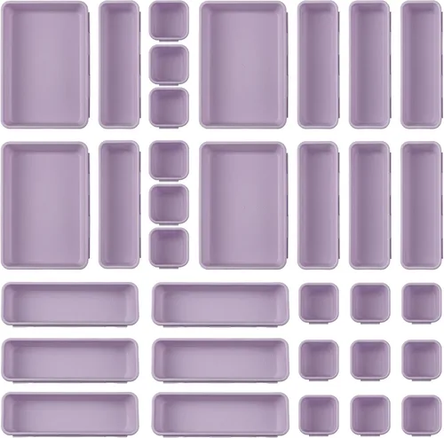 Vista 8 de Organizador de cajones de escritorio de 32 piezas, bandeja de organización de oficina, organizador versátil de tocador con almohadillas Rosa