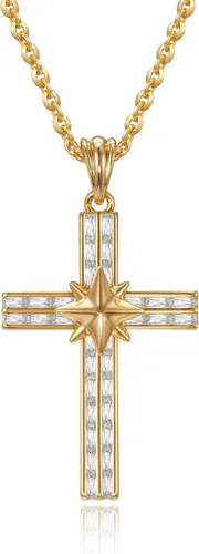Vista 52 de Fettero - Collar con dije de cruz de fe, chapado en oro de 14 K, cadena fina, minimalista, simple, pequeña, para oración, regalo de joyería religiosa