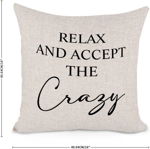Vista 2 de Relax and Accept The Crazy Quotes - Fundas de almohada decorativas de 16 x 16 pulgadas, funda de almohada de algodón y lino, divertida funda