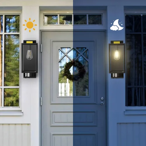 Vista 7 de Luces de pared para exteriores con sensor de movimiento, iluminación al aire libre del atardecer al amanecer, lámparas modernas de montaje en pared