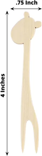 Vista 3 de Efavormart - Paquete de 100 mini tenedores de bambú biodegradables naturales de jirafa, de doble punta, ecológicos, suministros desechables
