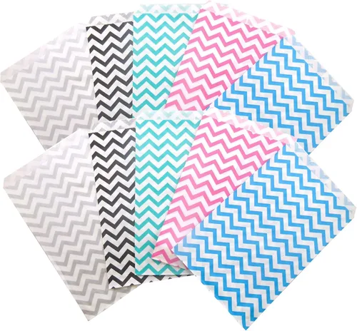 Vista 5 de 888 Display - 200 piezas de bolsas de regalo de papel Chevron azul de 6 "x 9" Bolsas planas de ventas de compras